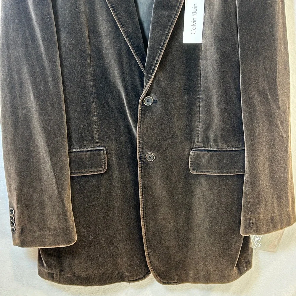 Calvin Klein Mens 44L Brown Velvet Blazer Sport Coat Cotton 2 Button Jacket NWT